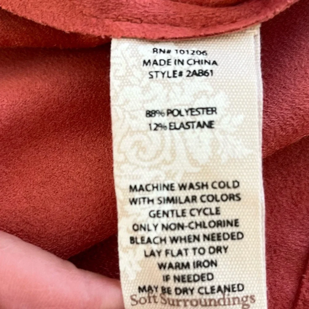 Soft Surroundings Terra Cotta Orange Faux Suede Like Long Vest M